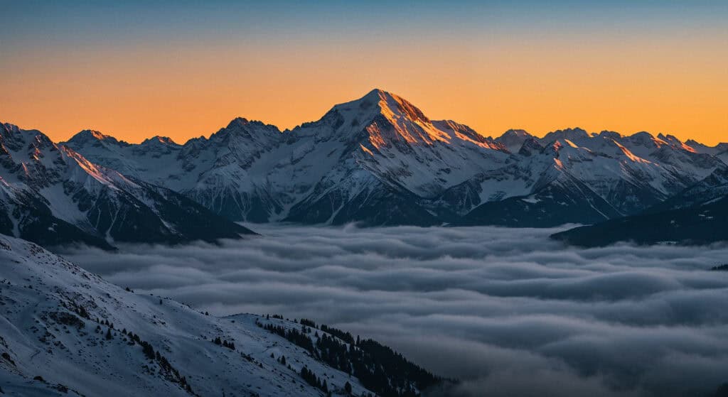 snowy mountain sunset